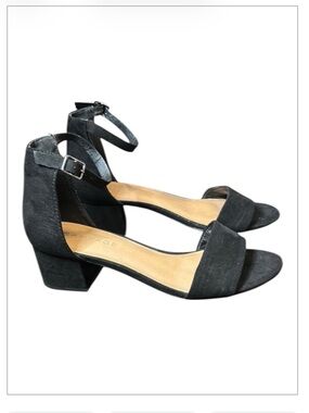 Rampage Black Faux Suede Block Heel Ankle Strap Open Toe Sandals Size 9